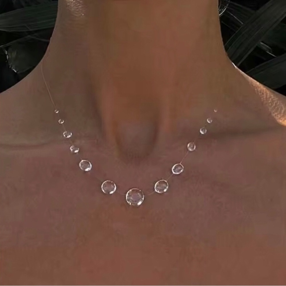 Crystal Drop Silver Necklace - Elegant Clear Stone Choker